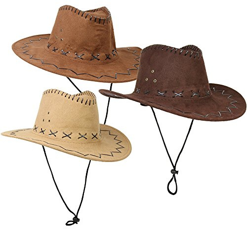 com-four® 3x Chapeaux de Cowboy pour Adultes en 3 Couleurs