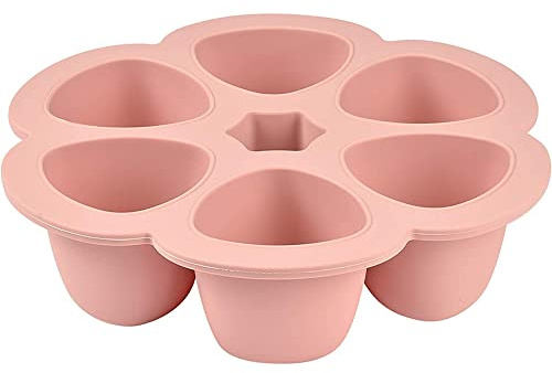 BÉABA - Förvaringsbehållare av silikon i premiumkvalitet – extremt temperaturbeständig – ugn och mikrovågsugn – 6 fack – lufttätt lock – 6 x 90 ml – rosa