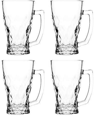Lucenté Alpina Crystaline Diamond Patterned Glass Tea & Coffee Mugs - 25cl / 250ml / 9oz Capacity - Set of 4 Cups - Contemporary Crystaline Glass Design - Dishwasher Safe