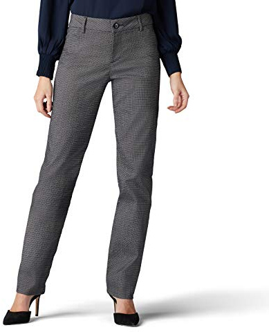 Wrinkle Free Relaxed Fit Straight Leg Pant, 6 Short, Black/White Rockhill Plaid