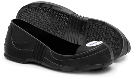 Oshatoes Steel Toe Shoe Covers – Slip-Resistant Lightweight PVC Safety Overshoes with All Black Toe Cap, White, Small Men's Shoe Size 6-7 / Women's Shoe Size 8-9