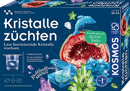 KOSMOS 643621 Kristalle züchten - Lass faszinierende Kristalle wachsen - Komplett-Set, nachtleuchtende, glitzernde Blitzkristalle, Druse, Schatztruhe, Deko, Experimentierkasten - Kinder ab 10-14 Jahre