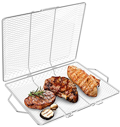 Skyflame Portable Grill Basket, Rustproof Stainless Steel Barbecue Grilling Basket for Most Outdoor Grilling Vegetables Fishes Shrimp Steak Meat Chops Kabob