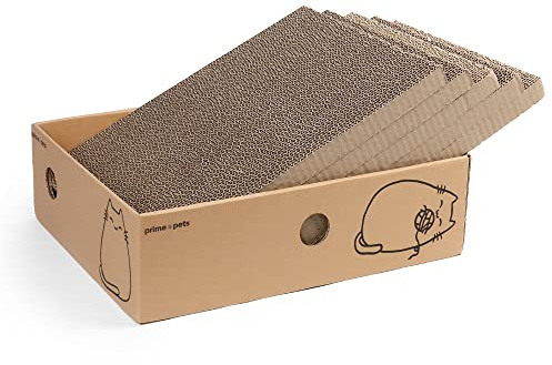 PrimePets Cat Scratcher, Wide Cat Scratch Pad with Box, 5 Pack, XL Reversible Scratcher Cardboard for Indoor Cats, 17x13x5'' Kitty Bed Scratching Board with Catnip, Convenient Replacement Hole Design