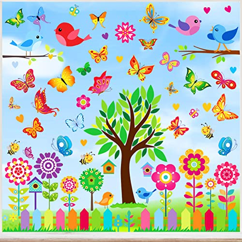 HOOWA Fensterbilder Selbstklebend Frühling Sommer Schmetterlinge Deko, 9 Blätter Kinderzimmer Fensterdeko für Party Zubehör