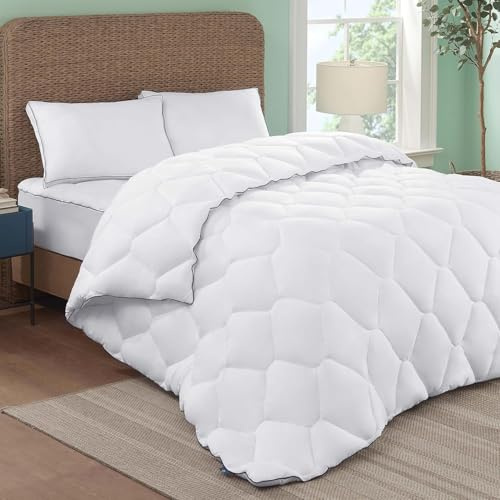 Serta Ocean Breeze Soft Down Alternative Bedding Comforter Duvet Insert with Sustainable Fiber Fill and Tencel Cover for All Season, Queen, White