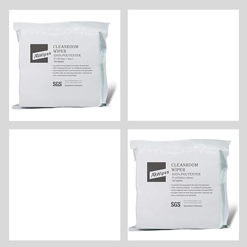 Cleanroom Cloth Wipes Bundle 9x9 (Bag of 150 Pcs) + 6x6 (Bag of 150 Pcs) Double Knit 100% Polyester Wipers Lint Free Cloths with Ultra-fine Filaments, Laser Sealed Edge, Class 100 Cloths