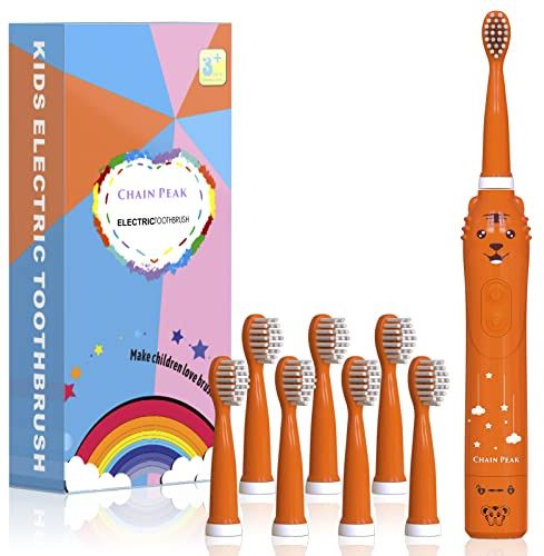 Tiger Cepillo de dientes eléctrico sónico para niños, niños y niñas de 3 a 12 años con recordatorio de 30 años, temporizador de 2 minutos, 6 modos, 8 cabezales de cepillo, recargable
