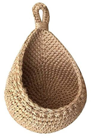 Cesta colgante de yute, cestas de frutas y verduras para colgar en la pared, cestas de almacenamiento de cocina bohemias, cesta decorativa colgante -C (20 x 19 x 25 cm)