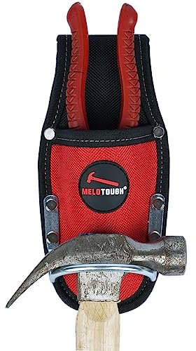 MELOTOUGH Plier Holster Tool Holder and Heavy Duty Steel Loop Hammer Holder for Tool Belt Work Organizer Pocket Durable and Compact Tool Holder for Construction,Electrician(Red)