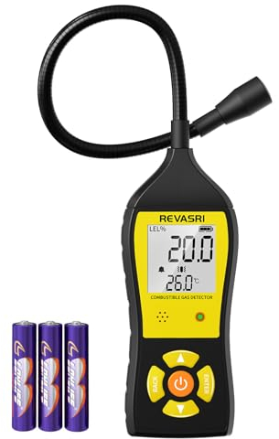REVASRI Détecteur de fuite de gaz portable pour gaz naturel, GNL, GPL avec alarme sonore, visuelle et vibrante, affichage de la concentration de gaz en temps réel, renifleur de fuite de gaz