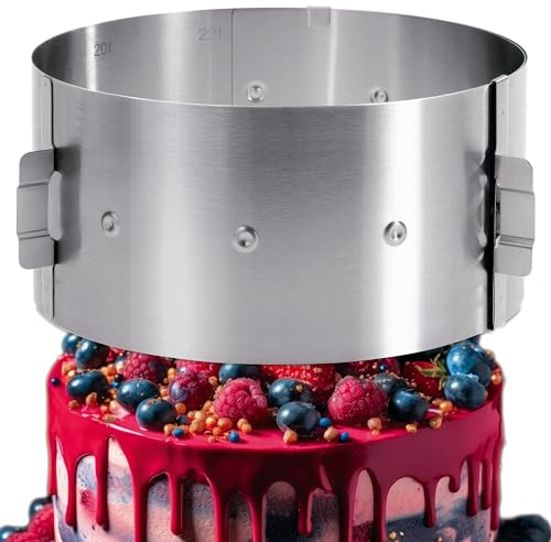 Menz Tortenring verstellbar - Edelstahl Kuchenring, Tortenring 8,5 cm hoch, Backring verstellbar Ø 16-30 cm, Stabiler Tortenring Skala zum Backen, Tortenform zum Dekorieren