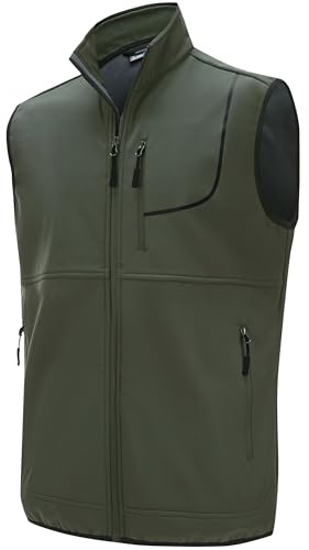WILLIT Väst herr löparväst fleeceväst utomhus quiltad väst arbete vattentät softshell ärmlös fleecejacka med fickor dragkedja, Grön, XXL