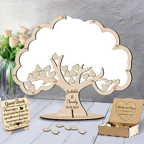 Ozinna Libro degli Ospiti Personalizzato per Matrimonio in Stile Albero, Libro degli Ospiti Rustico per Matrimonio per gli Ospiti della Ricezione da Firmare con Bordo in Legno nel Libro per Matrimonio