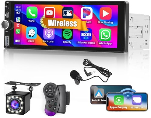 Hikity Autoradio 1 Din Carplay Android Auto Wireless, 6,86 Pollici Touch Screen Radio GPS Schermo Auto Stereo con Bluetooth Mirror Link WIFI FM/RDS/USB/DVR/SWC+Telecamera Posteriore
