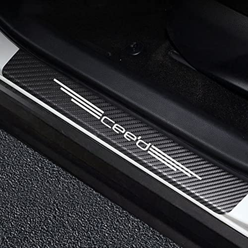 JYMLOV 4 Piezas Molduras de Umbral de Puerta Coche para K-IA Ceed Accesorios Tuning Automóviles, Pegatinas de Protector Decoración Estribos de Fibra de Carbono,White