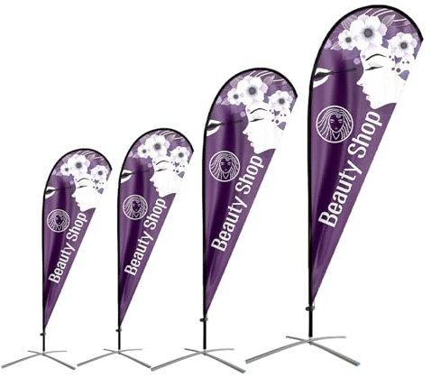 QSUM Custom Teardrop Advertising Flag with Pole Kit, Ground Spike, Custom Feather Flag Sign Print Your Own Logo/Image/Text for Outdoor Indoor Business (2.3x5.6FT + Flagpole)