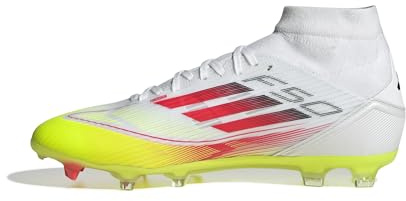 Adidas Donna F50 League Mid Football Boots FG/MG Women, Cloud White/Lucid Red/Solar Yellow, 38 2/3 EU