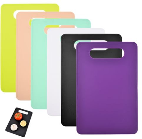 Bieiyhe Lot de 6 Set Planche a Decouper Plastique, Planche de Cuisine Sans Bpa, Ensemble Planche à Decouper avec Poignée, Chopping Board, Cutting Board Plastic, Planche Antidérapante Antibactérienne