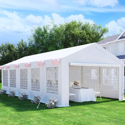 Devoko Pavillon 5x10,Partyzelt 5x10 Wasserdicht Stabil,Pavillon mit 170g PE-Plane,Metall Gestell Gartenzelt,UV-Schutz 50+Große Luxus Hochzeitszelt Festzelt,Zelt Weiß