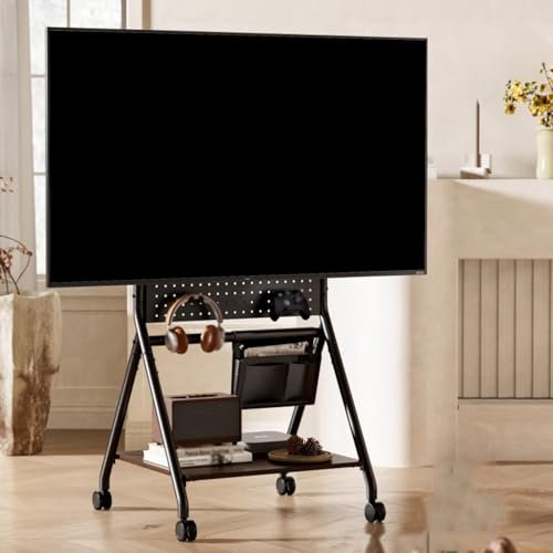 YZWZZXC Tv-rullställ, Kraftigt Tv-ställ, Golv-tv-ställ, Stort Förvaringsutrymme, med Trådspänne, Lämplig för Tv-apparater 37-86 tum, Lastkapacitet 80 Kg, för Hemmakontor