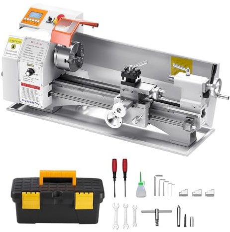 VEVOR Torno de Metal, 220 x 450 mm Velocidad Variable 2500 RPM, 1250 W Torno de Banco con Alimentación Automática, Sistema de Roscado Electrónico, para Mecanizar Metales Blandos, Acrílico, Plástico