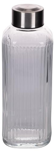 Villa d'Este Home Tivoli 1996 Lot de 3 bouteilles d'eau 1l en verre, bouchon en plastique PP et acier inoxydable, cristal de lune