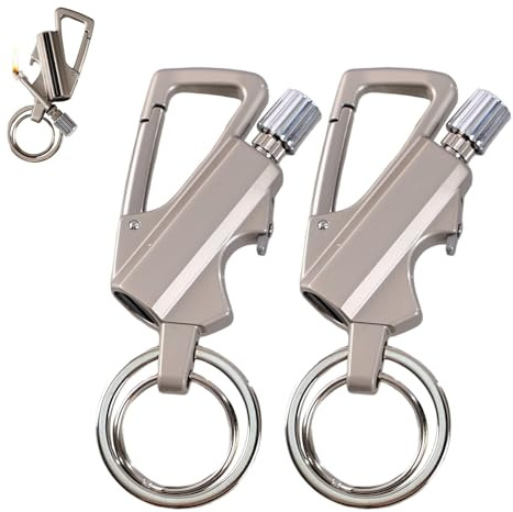 Feuerzeug mit permanentem Streichholz und Infinity-Funktion, mit Multitool-Schlüsselanhänger-Flaschenöffner, wiederverwendbares, wasserdichtes Streichholz, das Sie überall anzünden können (2*Silber)