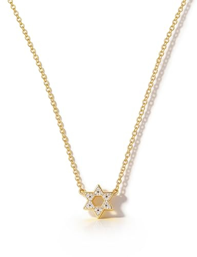 HANLI Star of David Necklace for Women 14k Gold Plated Dainty Gold Star of David Cubic Zirconia Delicate Jewelry Everyday for Women