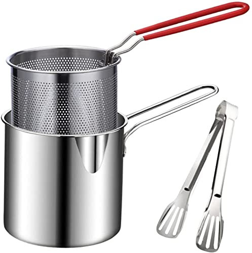Set friggitrice con cestello e manico allungato, mini pentola in acciaio inox (colore A)