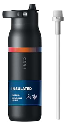 LARQ Swig Top Amber Vittoria 1 L, Insulated Stainless Steel Water Bottle with Detachable Handle | BPA Free | Sports, Gym, and Travel, Obsidian Black