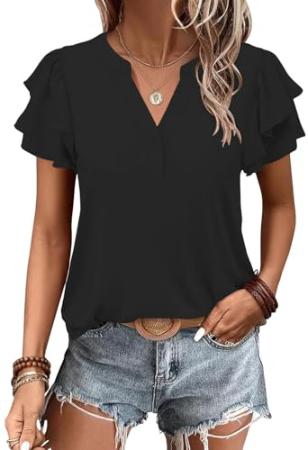 Cuptacc T Shirts for Women UK Ladies V Neck Blouses Summer Elegant Black XL