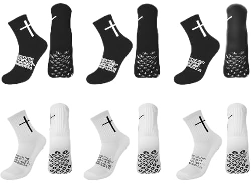 Cosblisvia 6 paires de chaussettes de football, chaussettes pour hommes 43-46, chaussettes de football avec croix, antidérapantes pour jeunes, enfants pour entraînement, jeu, match (noir et blanc)