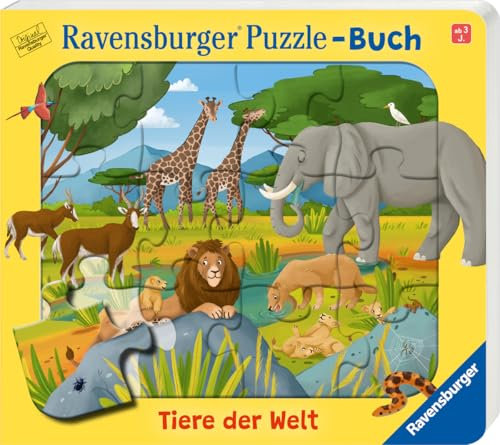 Ravensburger Puzzle-Buch: Tiere der Welt - Kinderbuch ab 3 Jahren, Puzzle mit 12 Teilen, Spielbuch, Wimmelbuch, Pappbilderbuch