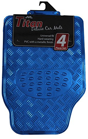 JVL Titan Car Mat Set Metallic 4-Piece Set with Rubber Backing, Blue