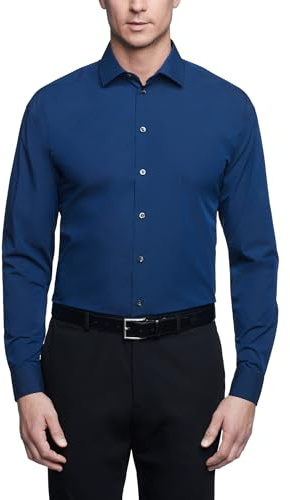 Kenneth Cole Unlisted Men's Dress Shirt Regular Fit Solid, Medium Blue, 16-16.5 Neck 34-35 Sleeve