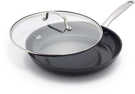 GreenPan Chatham Black Prime Midnight Hard Anodized Healthy Ceramic Nonstick, 12 Frying Pan Skillet with Lid, PFAS-Free, Dishwasher Safe, Oven Safe, Black