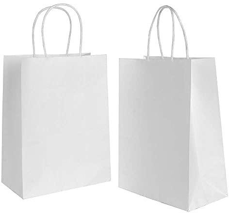 Gaoyong 30 Stk Geschenktüten,Papiertüten mit Henkel,Papiertüten Weiß Für Weihnachten, Party, Geburtstag, Hochzeit, Erntedankfest