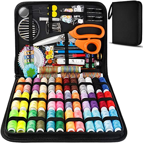 MARQUEEN Professionelles großes Nähset, 200 hochwertige Nähzubehör, inklusive Schneiderschere, 41 XL-Garn Spulen und 30 Nadeln, geeignet für Reisende, Erwachsene, Kinder