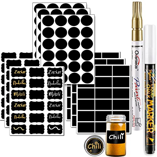 DZSEE Etiketten Selbstklebend, Tafel Aufkleber, Aufkleber zum beschriften, Tafeletiketten, Küche Etiketten werden für Glasflaschen, Marmeladenglas, Gewürzgläser, Flaschen. Patent 008542377-0001