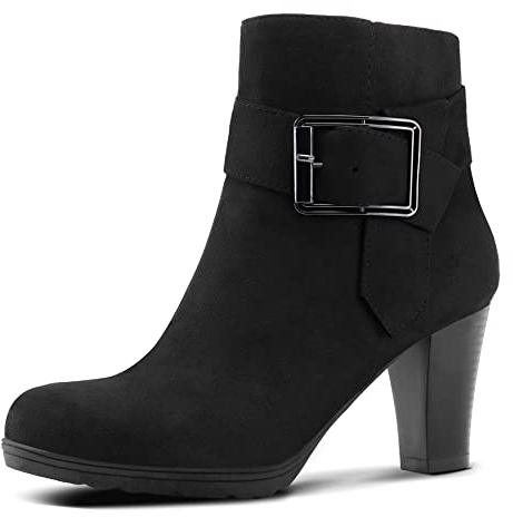 mysoft Women's Booties with Heel, Chunky Stacked Heel Zipper Ankle Boots for Ladies
