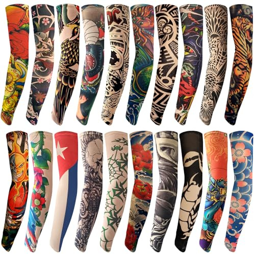 Aresvns Extended Version Halloween Temporary Tattoo Sleeves Cover 20PCS,Cycling Tattoo Sleeves Sunscreen Sleeves Unisex Stretchable Cosplay Accessories Christmas Gift