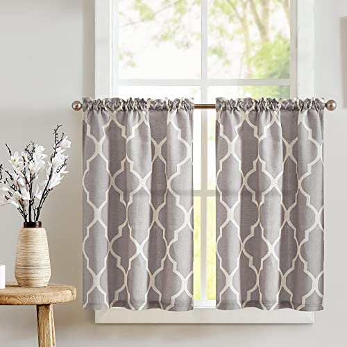 TOPICK - Tende per finestra, per cucina, bistrò, effetto lino, opache, oscuranti, proteggono la privacy, per soggiorno, casa di campagna, 2 pezzi, 65x90 cm (larghezza x altezza), grigio chiaro