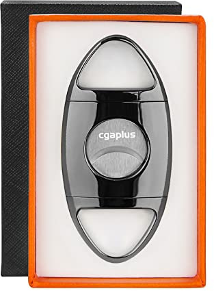 Cortador de cigarros de acero inoxidable de doble hoja guillotina con bolsa de cuero cortador de cigarros para corte preciso y perfecto gris