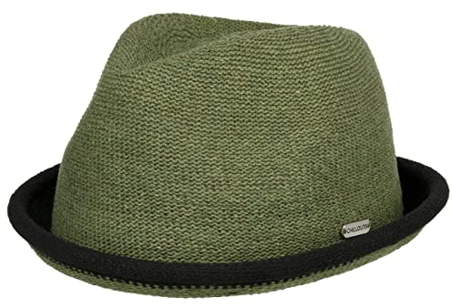 CHILLOUTS Boston Player Stoffhut Strickhut Sommerhut Trilby Damenhut Herrenhut Porkpie Pork Pie Damen/Herren - Frühling-Sommer Sommer - M (56-57 cm) Oliv-schwarz