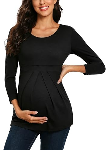 Love2Mi Camicia premaman da donna, con maniche a 3/4, bella ed elegante, L-nero., L