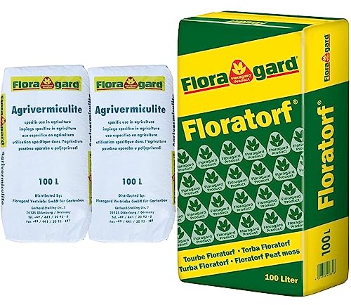 Floragard Vermiculite 2x100 L Brutsubstrat für Reptilien in Terrarien Abdeckmaterial im Kübel• 200 L & Floratorf 100 Liter - Reiner ungedüngter Weißtorf zur Bodenverbesserung