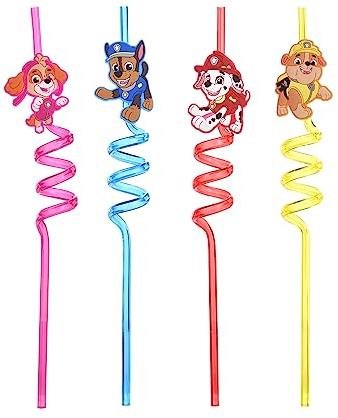 Paw Patrol Cannucce Bambini Riutilizzabili – 4 Cannucce Spiralate Colorate in Plastica Alimentare Senza BPA – Ideali per Festa di Compleanno, Party a Tema, Smoothie, Milkshake e Bevande Fredde
