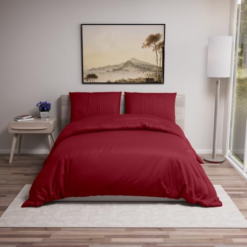 Dreamzie Copripiumino Matrimoniale 240x220 cm con 2 Federe 50x70 cm - Borgogna - Set Copripiumino Matrimoniale 240x220
