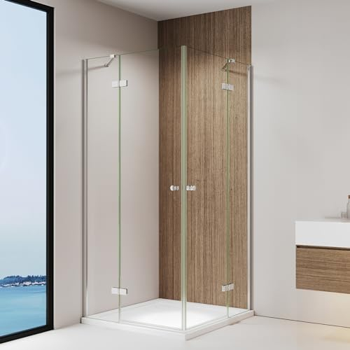 IMPTS Duschkabine 90x90cm Eckeinstieg Duschabtrennung mit Scharniertür aus 6 mm ESG Glas Doppel Duschtür Faltbar Eckdusche Höhe 185cm, OHNE Duschwanne & Ablauf